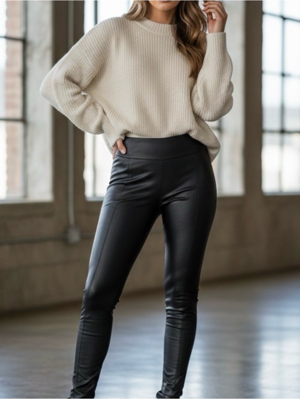 Honeylove Black Faux Leather Ankle-Zip Leggings